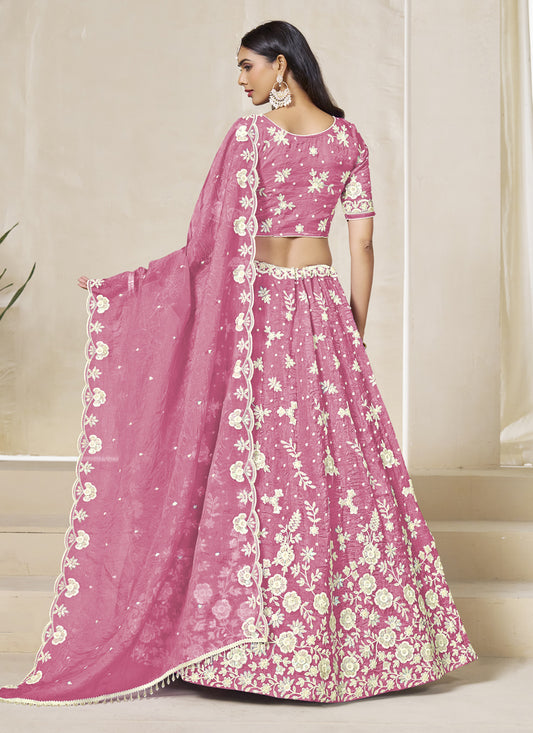 Glamorous Cherry Pink Crush Organza Heavy Embroidered Lehenga Choli Set for Wedding