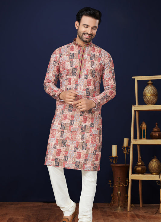 Brown Cotton Mens Kurta Pajama Set