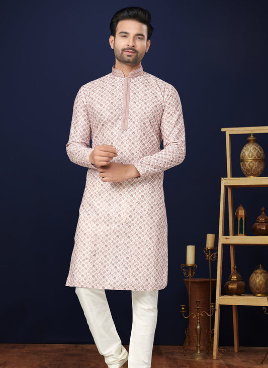Off White Cotton Mens Kurta Pajama Set