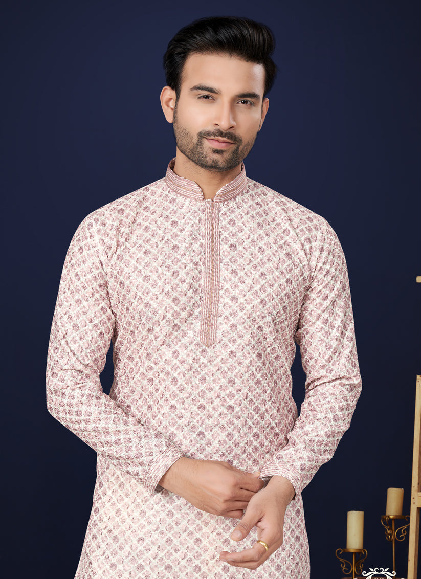 Off White Cotton Mens Kurta Pajama Set