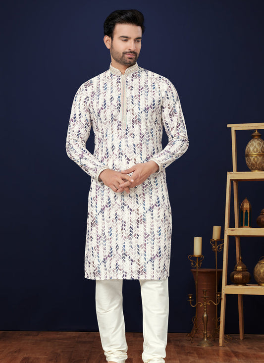 Off White Cotton Mens Kurta Pajama Set