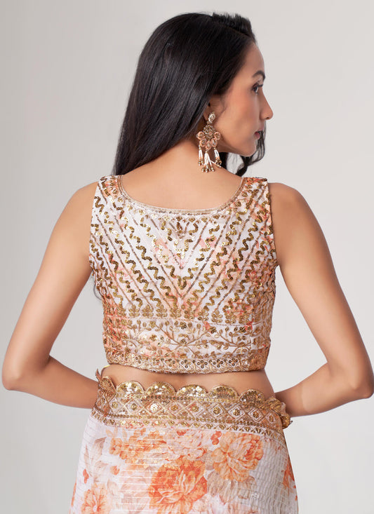 Mesmerizing White Organza Sequins Saree
