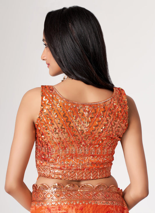 Adorable Tangy Orange Organza Sequins Saree