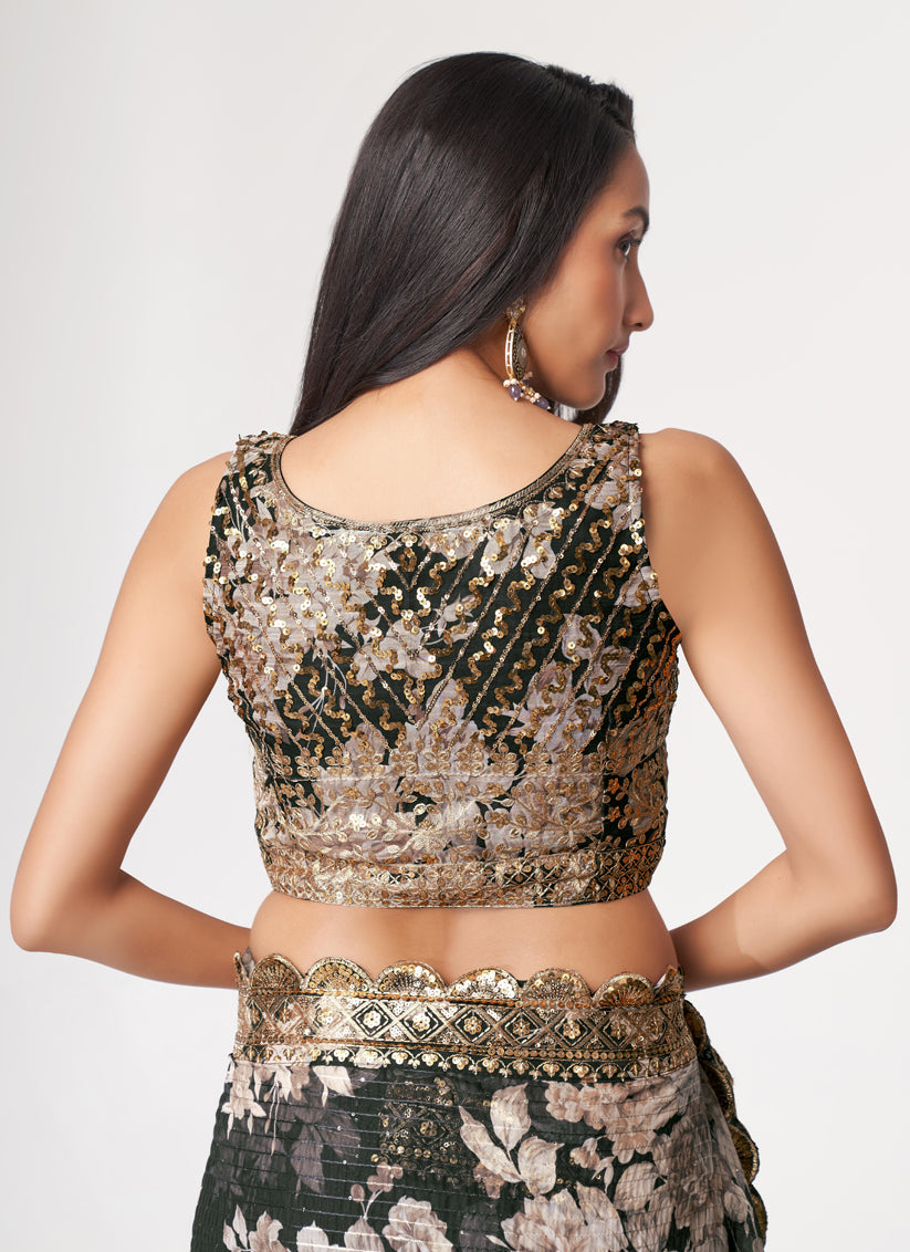 Amazing Black Organza Sequins Saree