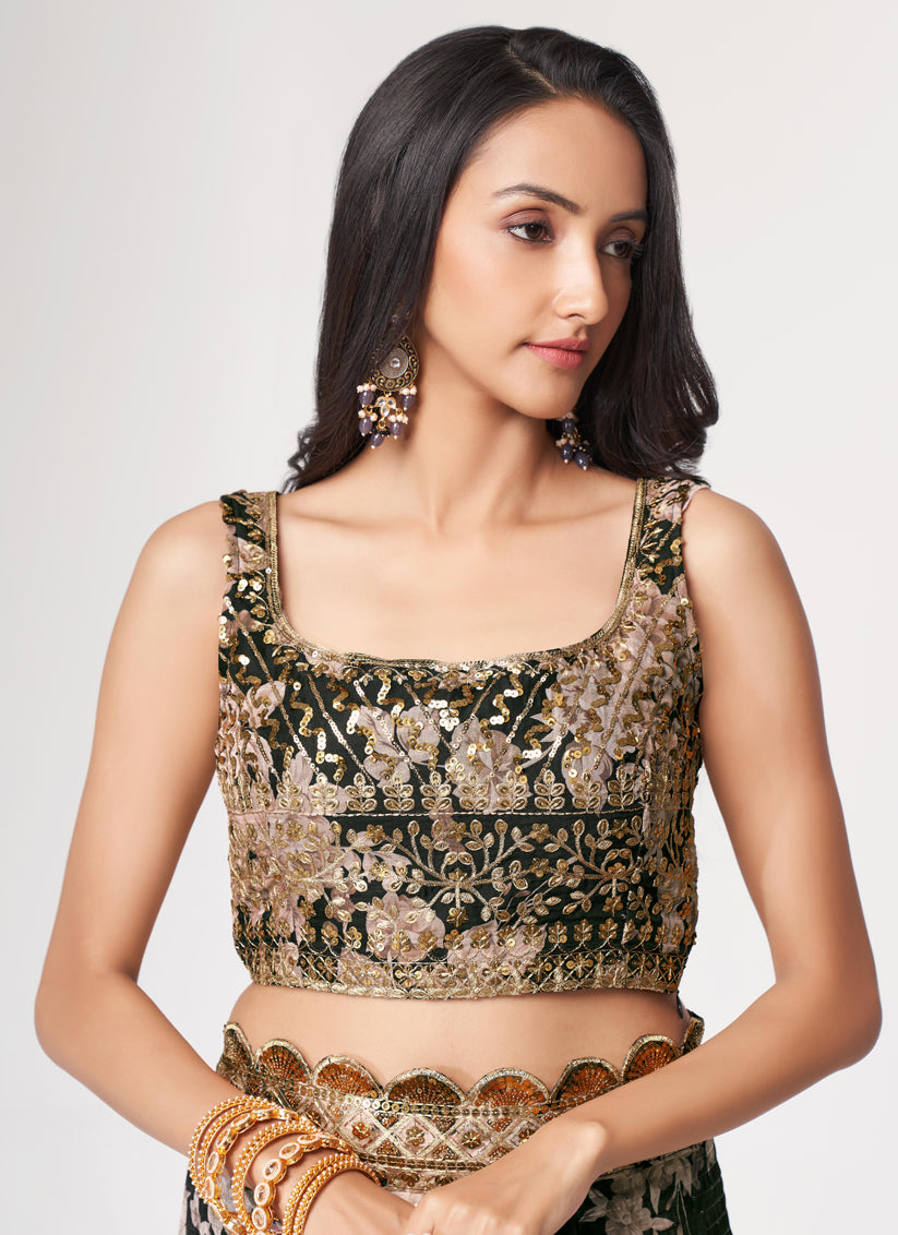 Amazing Black Organza Sequins Saree