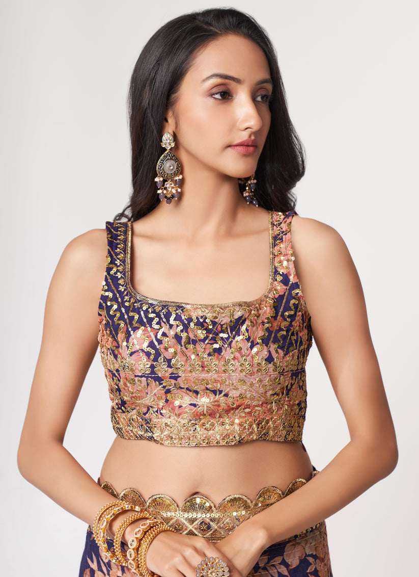 Graceful Violet Organza Sequins Saree