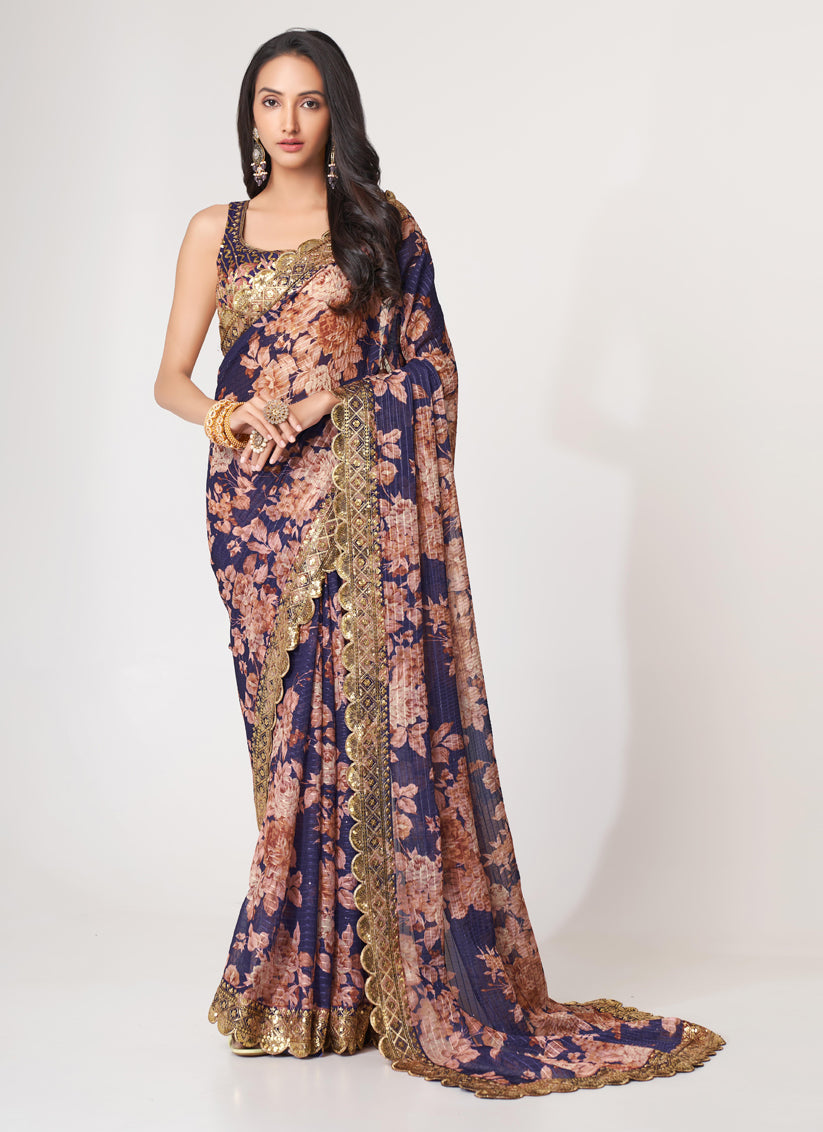 Graceful Violet Organza Sequins Saree
