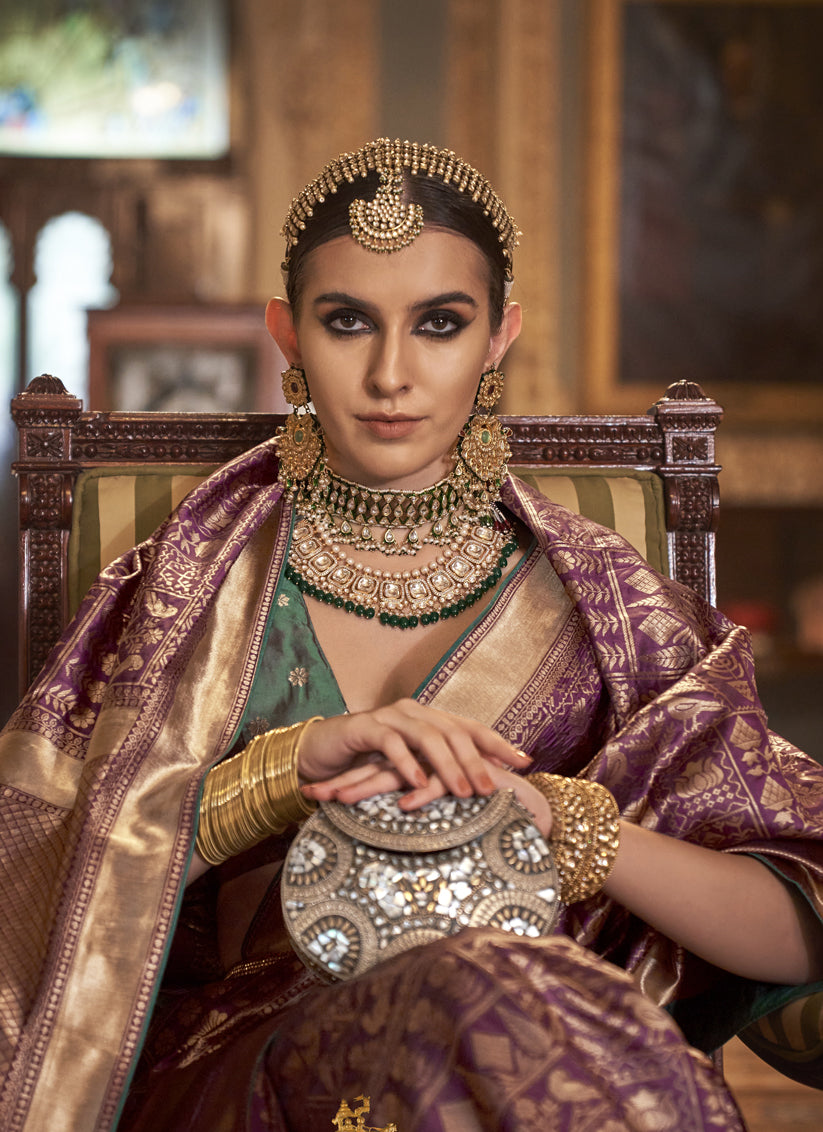 Purple Silk Banarasi Woven Saree