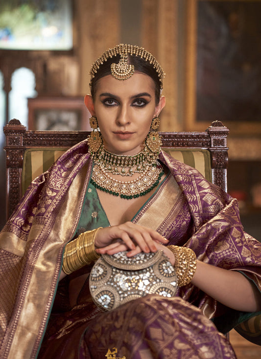 Purple Silk Banarasi Woven Saree