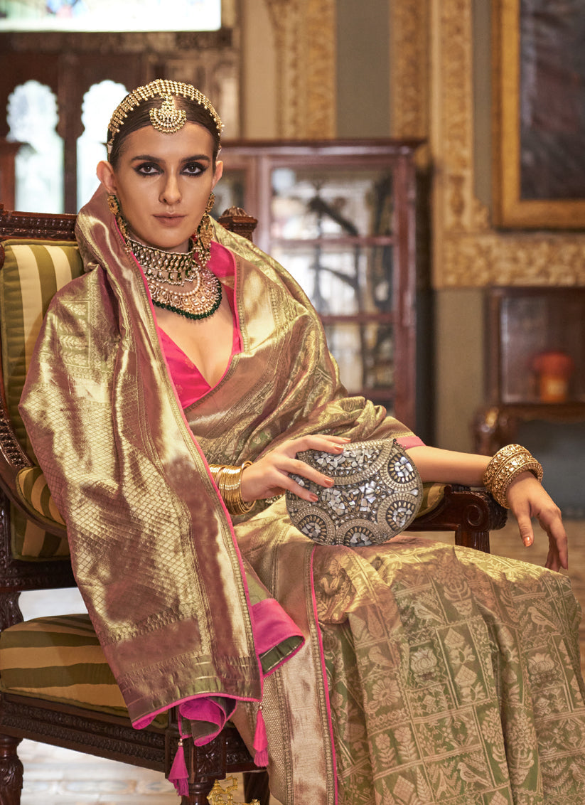 Pastel Green Silk Banarasi Woven Saree