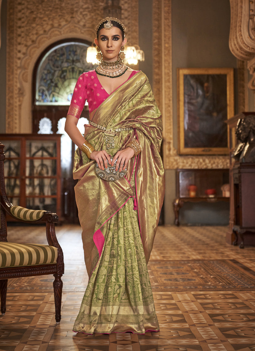 Pastel Green Silk Banarasi Woven Saree