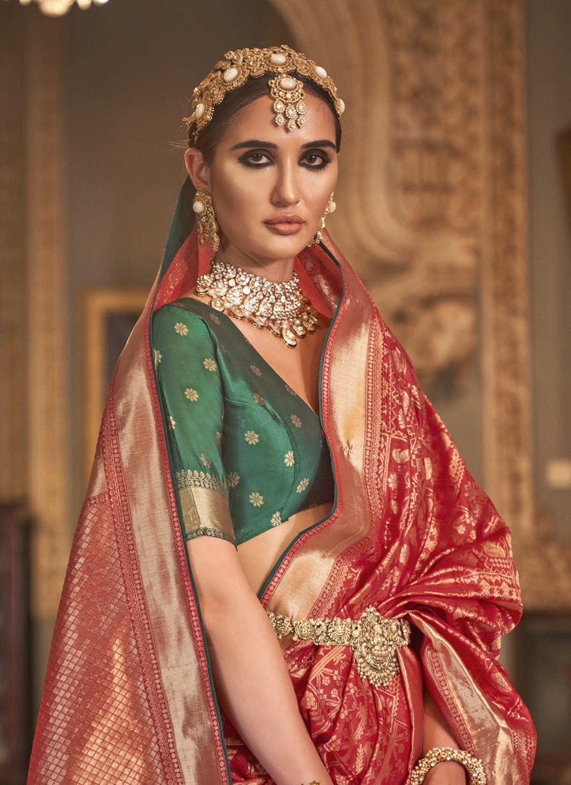 Red Silk Banarasi Woven Saree