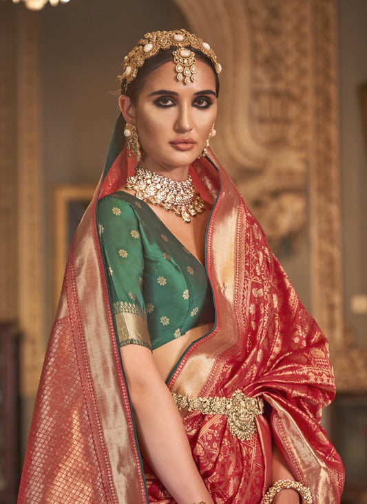 Red Silk Banarasi Woven Saree
