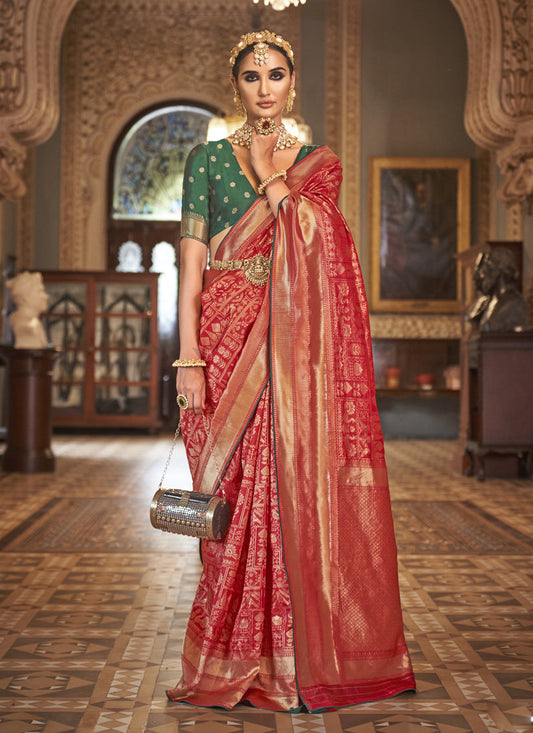 Red Silk Banarasi Woven Saree