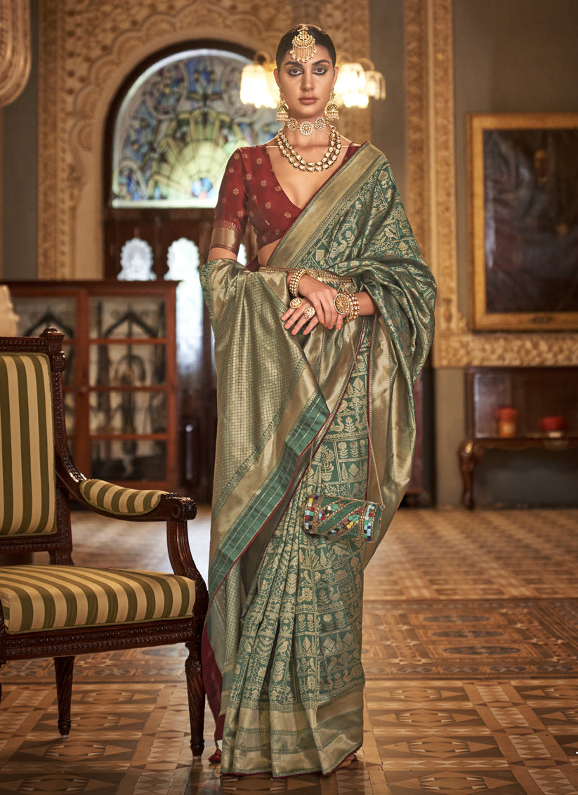 Green Silk Banarasi Woven Saree