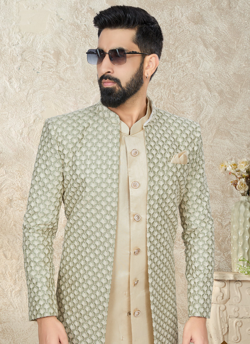 Cream Indo Western with Embroidered Jacket