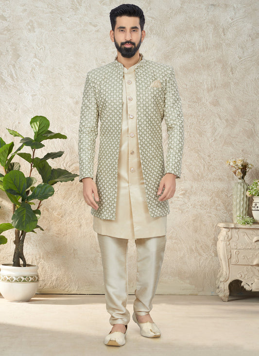 Cream Indo Western with Embroidered Jacket