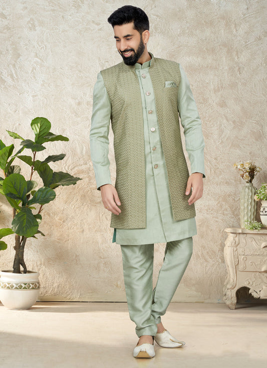 Mint Indo Western with Embroidered Jacket