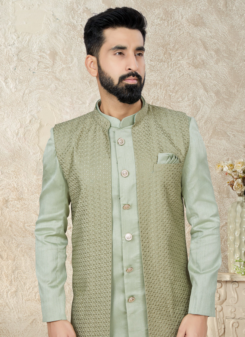Mint Indo Western with Embroidered Jacket