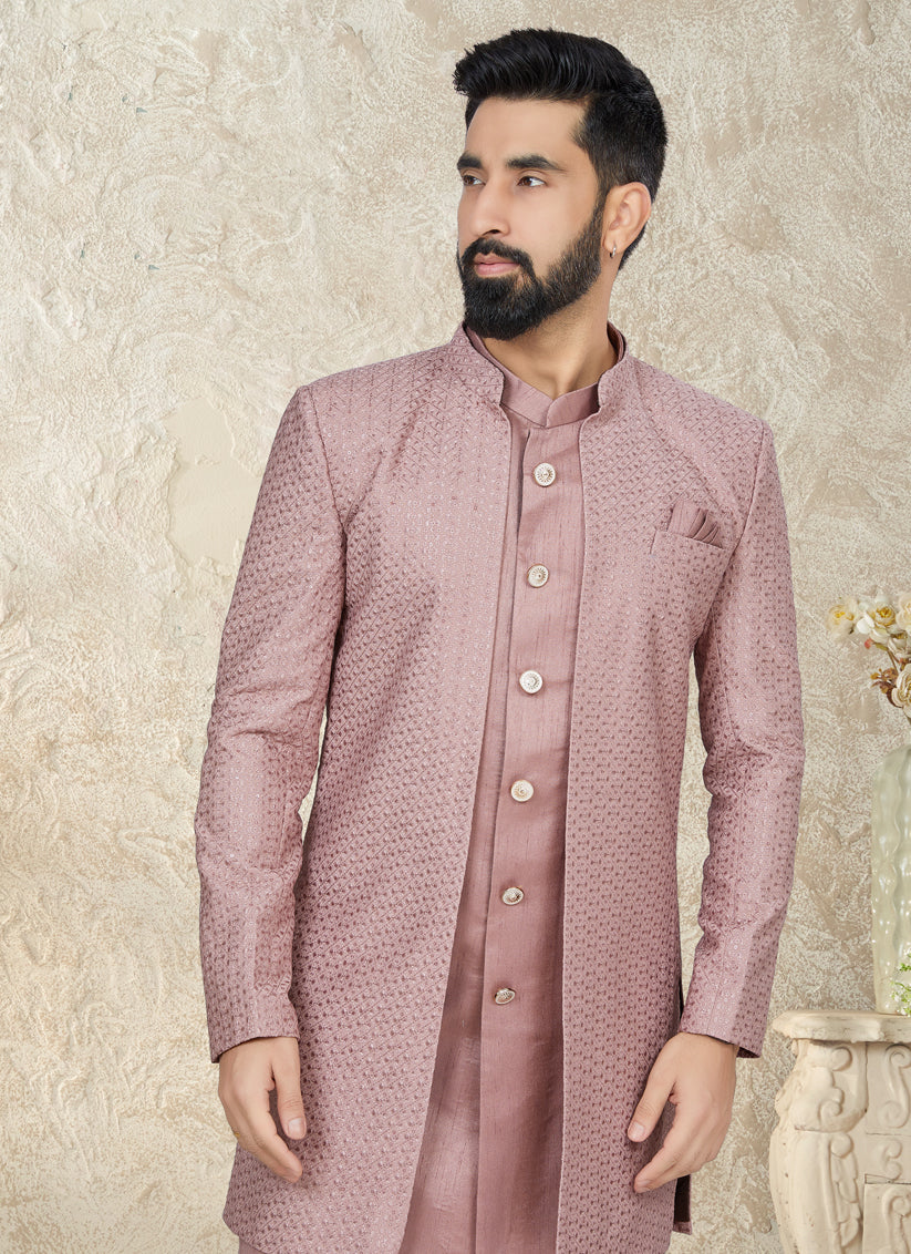 Old Rose Indo Western with Embroidered Jacket