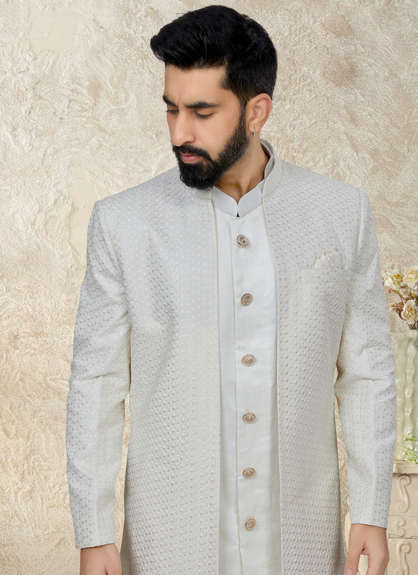 White Indo Western with Embroidered Jacket
