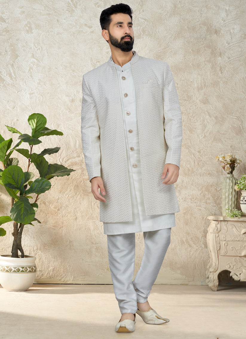 White Indo Western with Embroidered Jacket