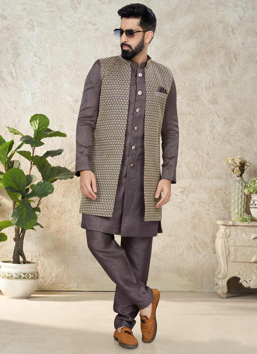 Dusty Grey Indo Western with Embroidered Jacket