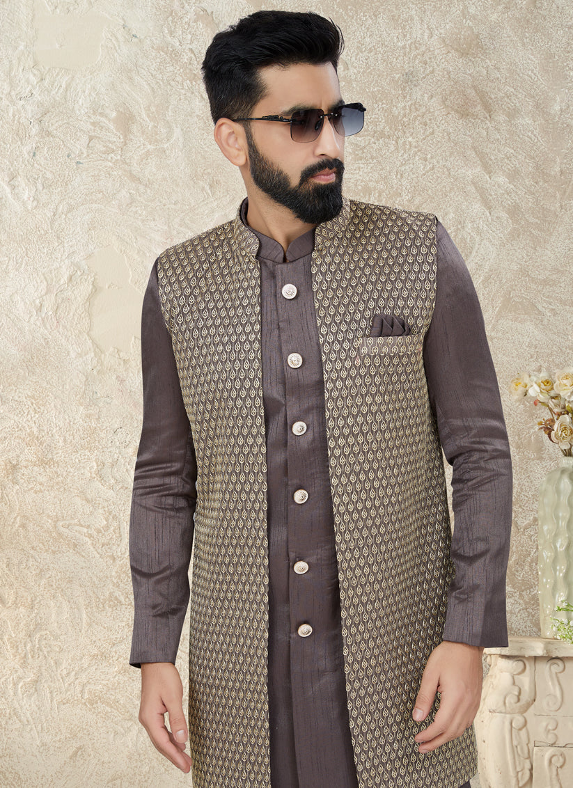 Dusty Grey Indo Western with Embroidered Jacket