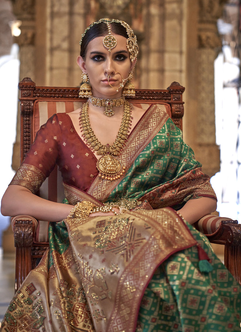 Emerald Green Jacquard Woven Silk Saree