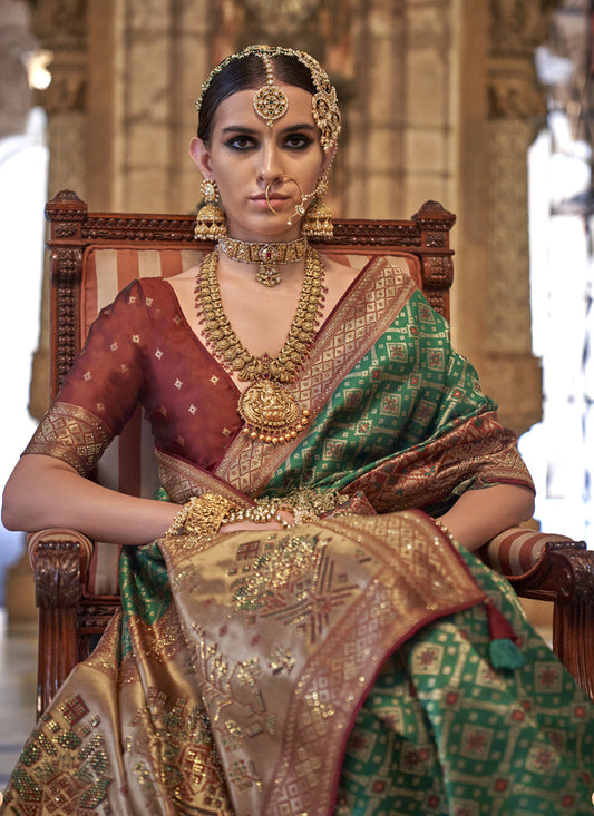 Emerald Green Jacquard Woven Silk Saree