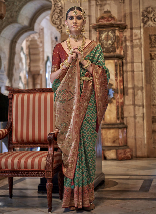Emerald Green Jacquard Woven Silk Saree