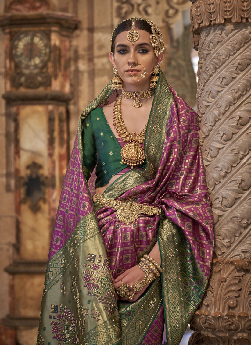 Magenta Jacquard Woven Silk Saree