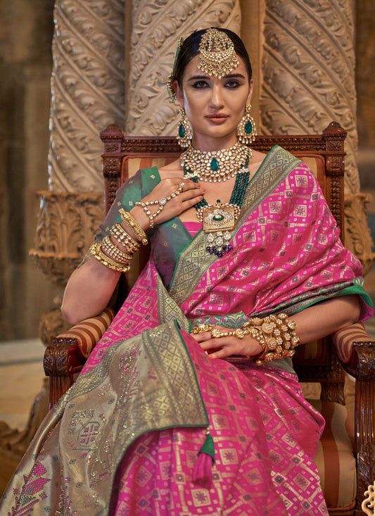 Rani Pink Jacquard Woven Silk Saree