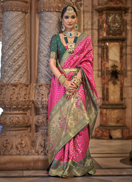 Rani Pink Jacquard Woven Silk Saree