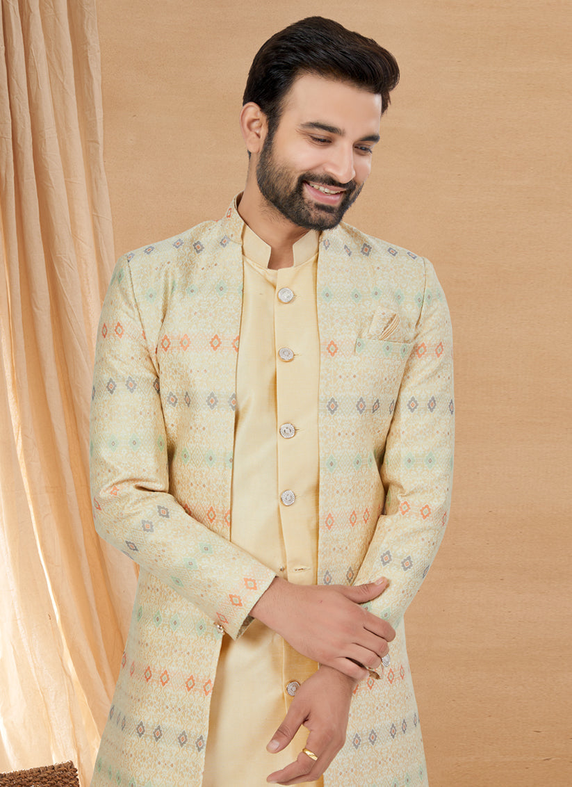 Beige Art Silk Jacket Style Designer Indo Western