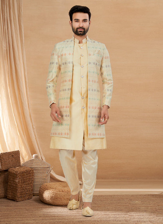 Beige Art Silk Jacket Style Designer Indo Western