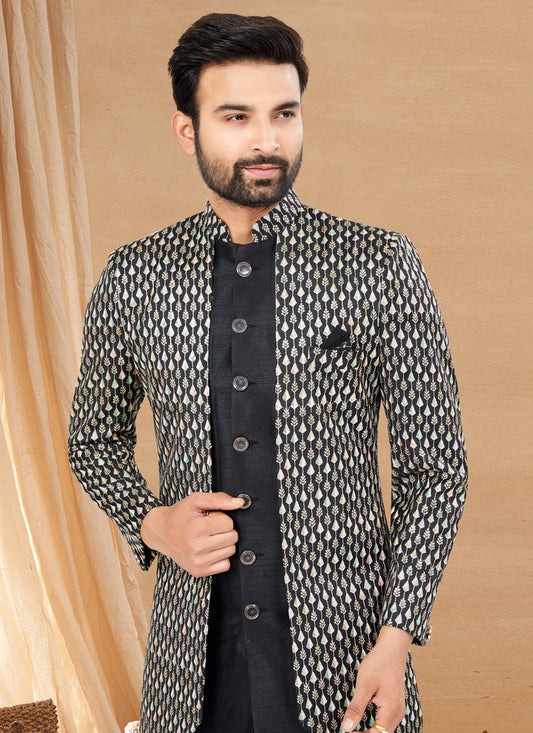 Black Art Silk Jacket Style Designer Indo Western