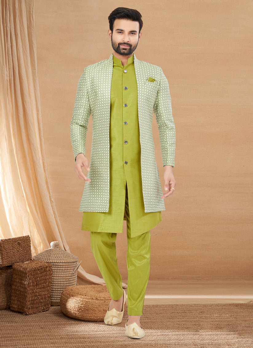 Light Green Art Silk Jacket Style Designer Indo Western