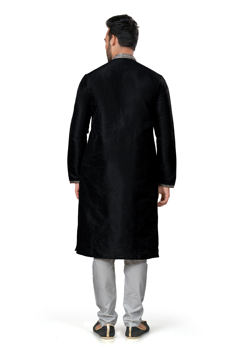 Black Silk Kurta Pyjama Set