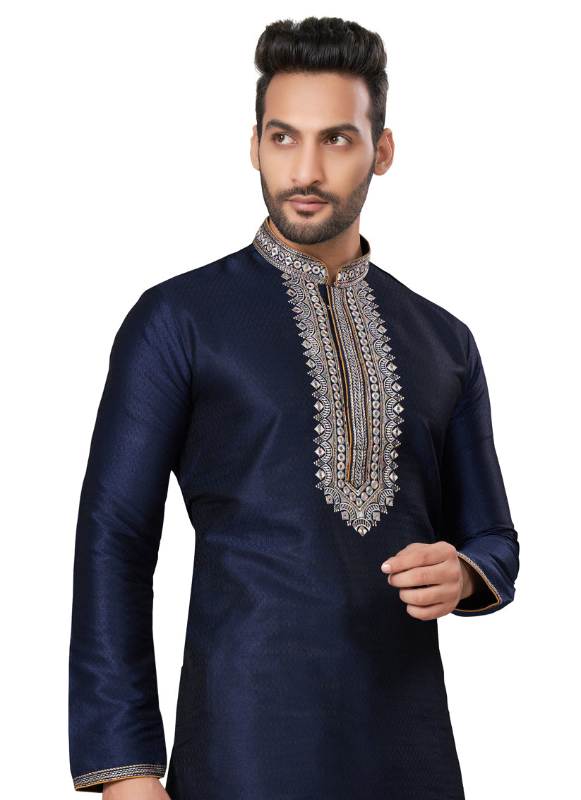 Navy Blue Silk Kurta Pyjama Set