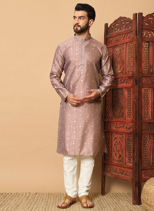Rose Gold Jacquard Men Kurta Set for Festival