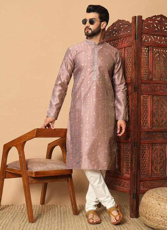 Rose Gold Jacquard Men Kurta Set for Festival