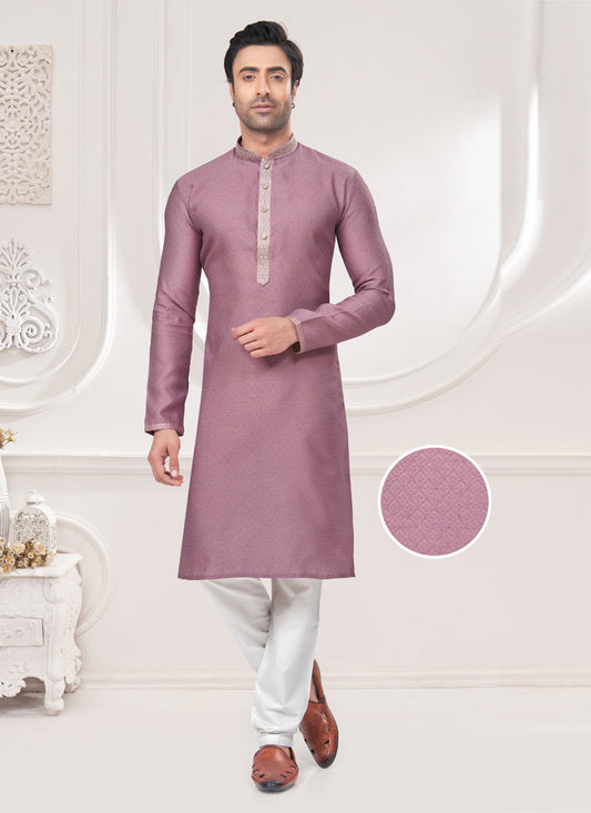 Mauve Jacquard Mens Kurta Pajama Set