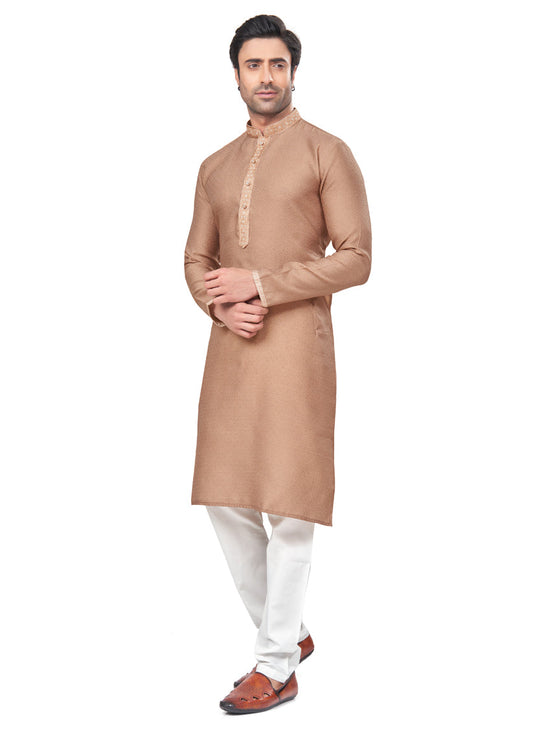 Beige Jacquard Mens Kurta Pajama Set