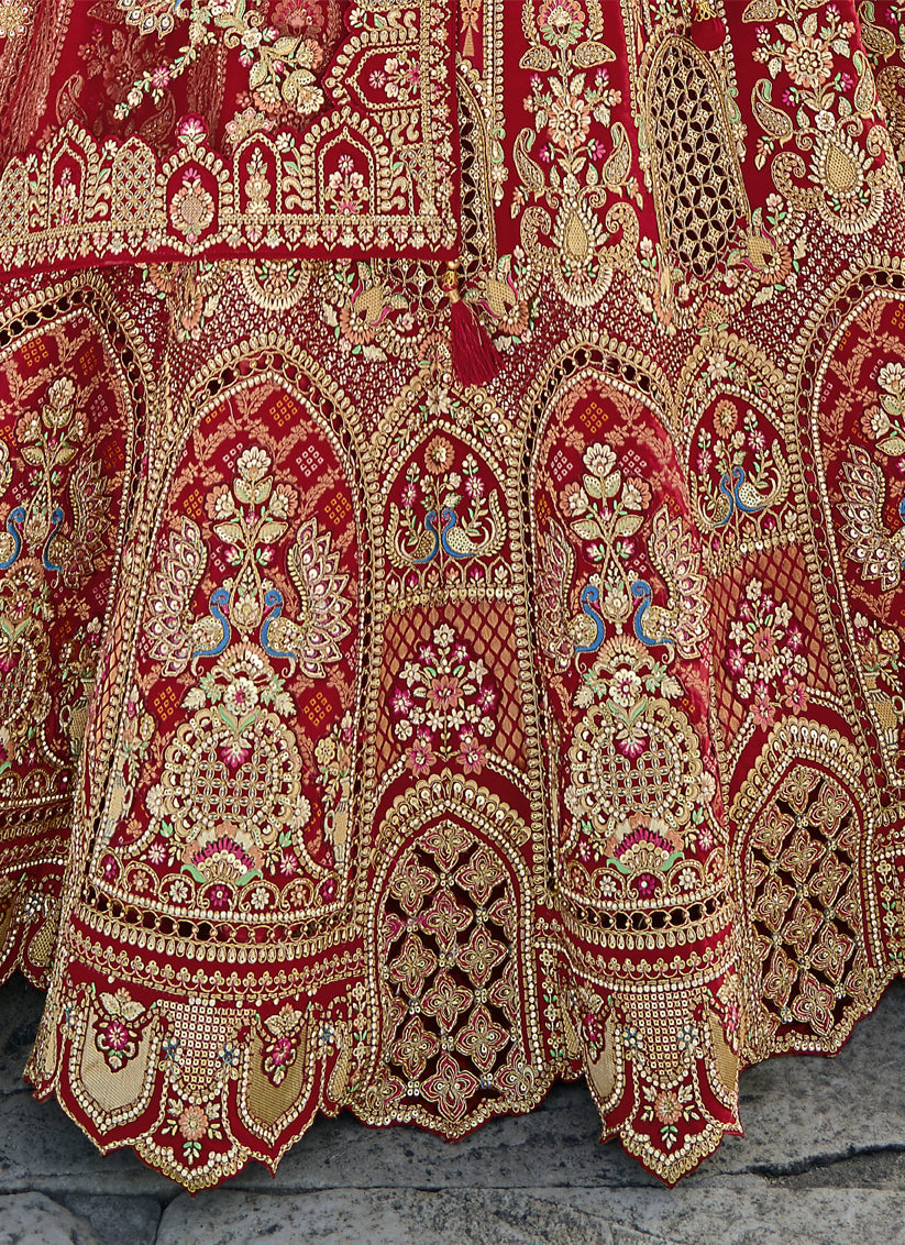 Crimson Red Silk Embroidered Bridal Lehenga Choli