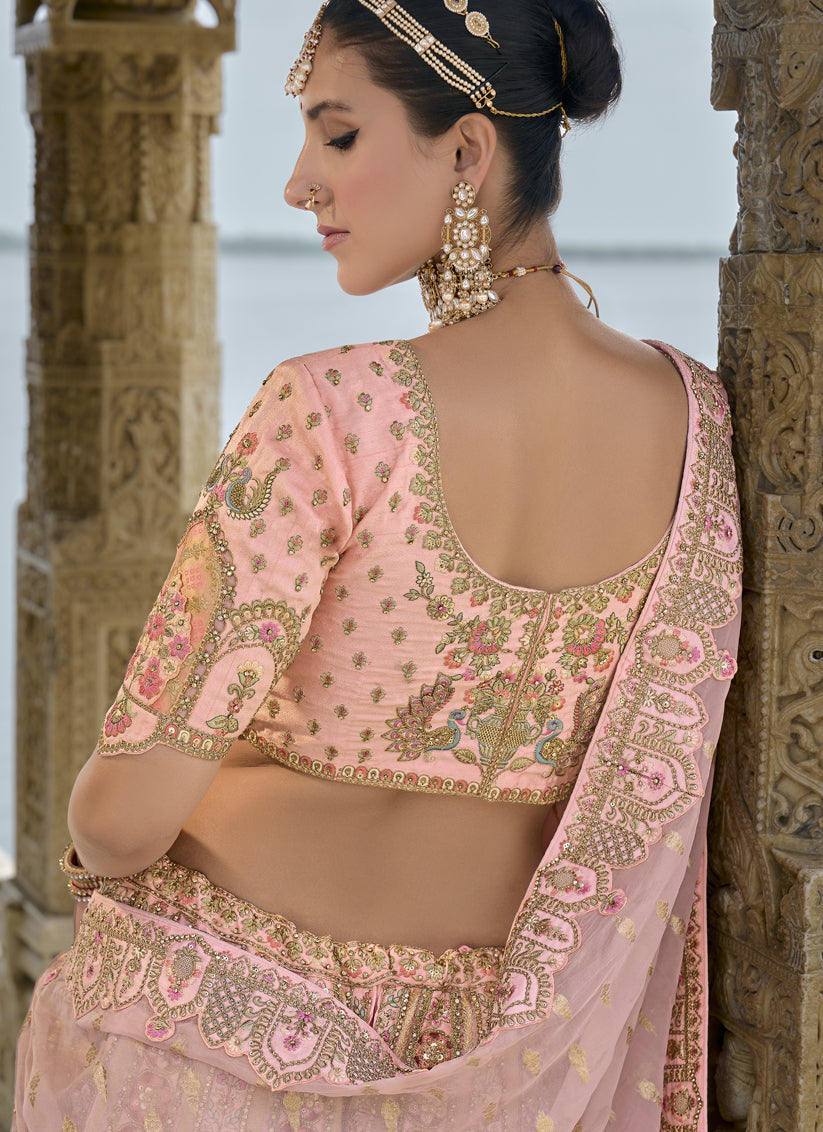 Blush Pink Silk Embroidered Bridal Lehenga Choli