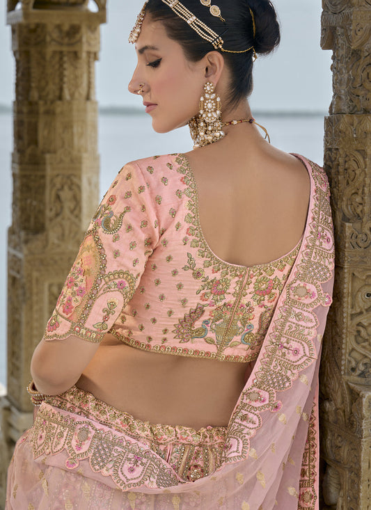 Blush Pink Silk Embroidered Bridal Lehenga Choli