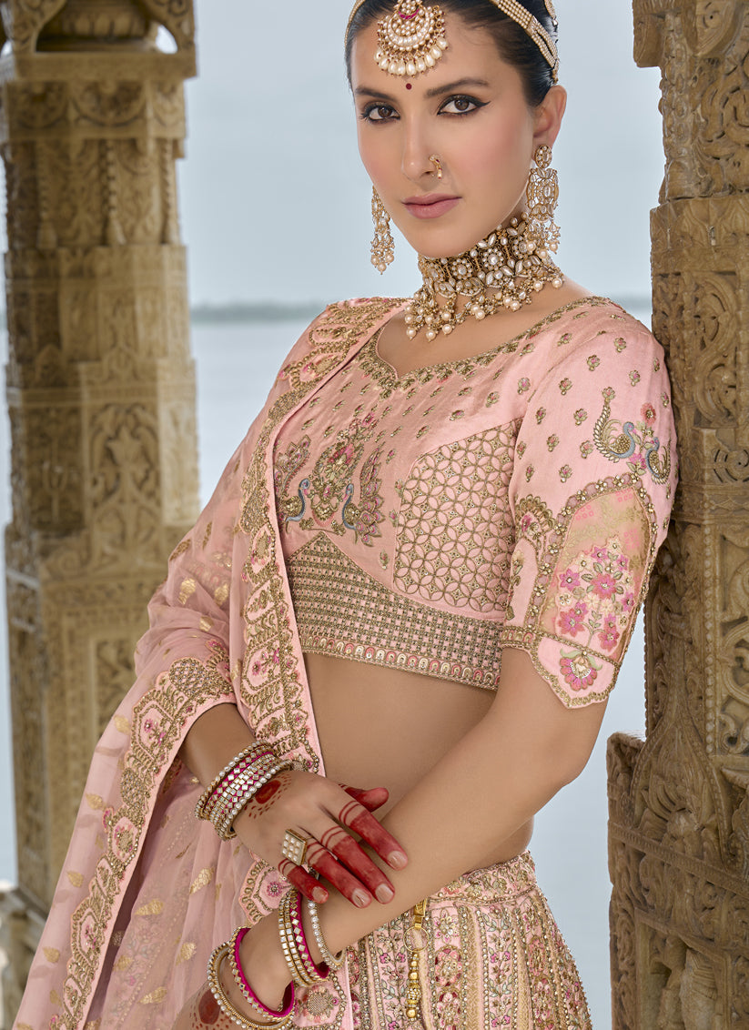 Blush Pink Silk Embroidered Bridal Lehenga Choli