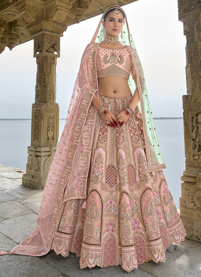 Blush Pink Silk Embroidered Bridal Lehenga Choli