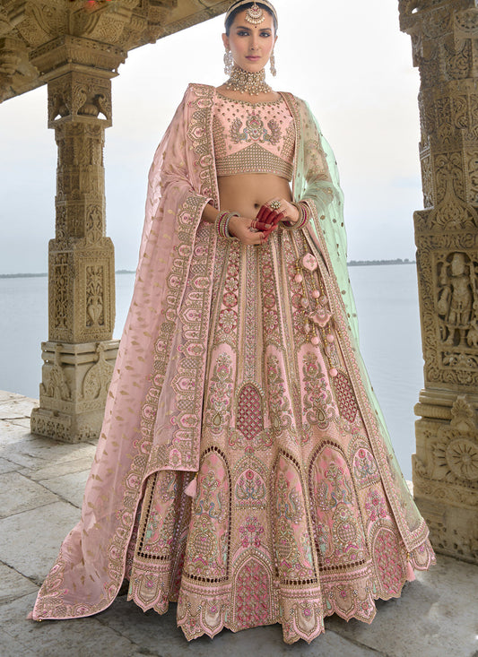 Blush Pink Silk Embroidered Bridal Lehenga Choli